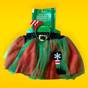 Tutu With Suspenders & Headband Set | Elf Headband & Tutu | One Size Fits Most